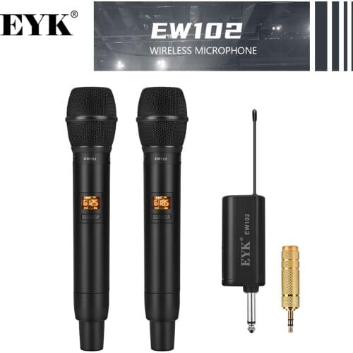 EYK EW102 UHF Dual Channels Wireless Microphone Rechargable Receiver Recording Dynamic Karaoke Handheld Mic Easy Match 50M Range