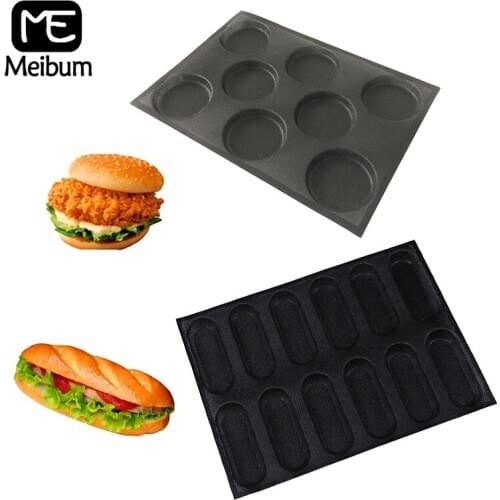 Meibum Hot Dog Round Bread Silicone Mold Hamburger And Baguette Baking Tools Set Perforated Bakeware Non Stick Glass Fiber Form