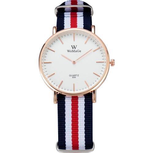2020 Hot Sale Womage Fashion Casual Watch Simple Style Gold Case Nylon Strap Quartz Watches Women Men Hour Unisex Wristwatch
