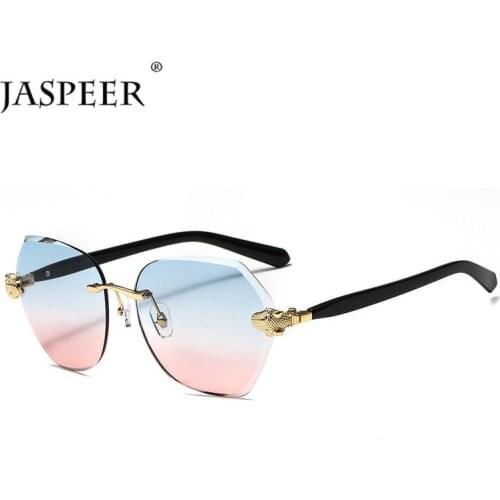JASPEER Trendy Gradient Sunglasses Women Rimless Sun Glasses Brand Designer Ladies Sunglasses UV400 Shades