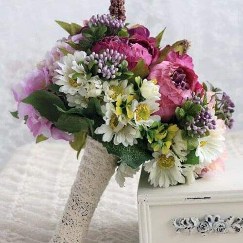 Red Wedding Bouquet Handmade Artificial Flower Rose buque casamento Bride holding flowers Romantic Wedding