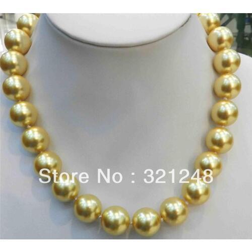 DIY Fashion 12mm Golden Shell Simulated-Pearl Round Beads Elegant Women Necklace Hot Sale Jewelry Making 18inch MY2004