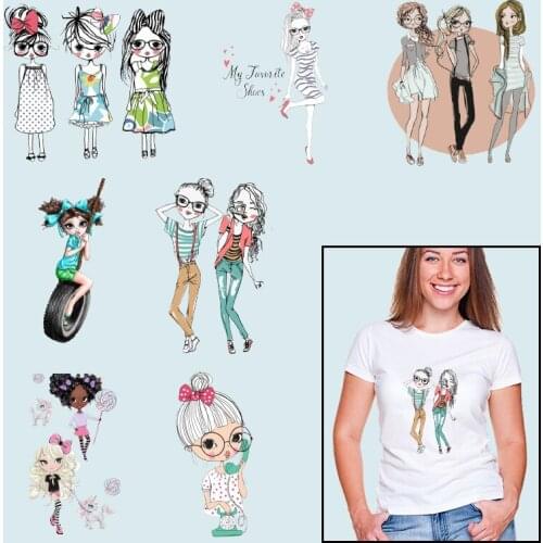 Little girls power girl Heat-sensitive patches Thermal Stickers Vinyl Sticker For Clothes Patches for Clothing DIY T-shirt