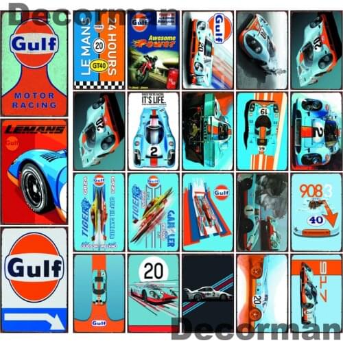 [ Mike86 ] GULF RACING CAR Motor oil Metal sign Wall Plaque Retro Garage Plates Painting Pub Decor LTA-2021 20*30 CM