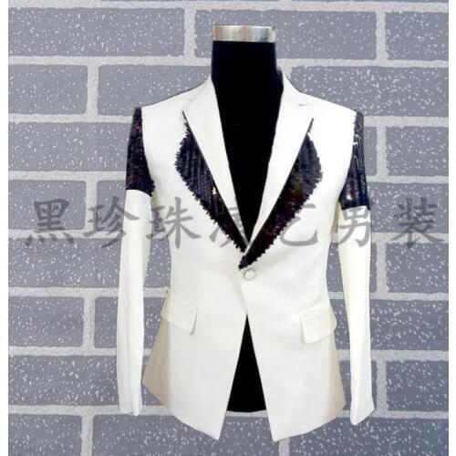 White men suits designs masculino homme terno stage costumes for singers men sequin blazer dance clothes jacket style dress rock