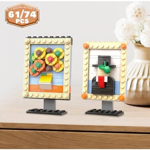 MOC Mini Art Pixel Painting Sunflower Building Blocks Kit For Van Gogh Drawing Human Pictures Bricks Idea Toys For Children Gift