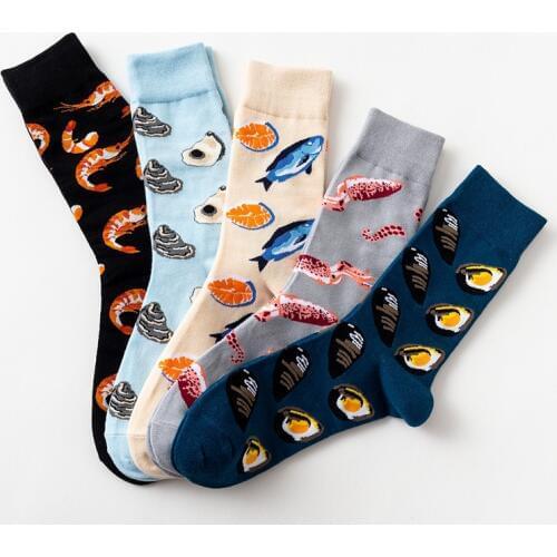 Creative Women Harajuku Seafood Socks Winter Cotton Skateboard Long Socks Oysters Mussels Octopus Arctic shrimp Cod Salmon socks