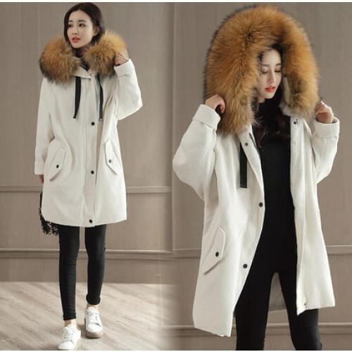 Winter Parkas New Jacket Women wadded Female Outerwear Natural Raccoon Fur Long Down Cotton Padded Coats LX1321