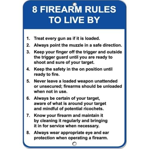 8 Firearm Rules to Live Security Poster Funny Art Decor Vintage Aluminum Retro Metal Tin Sign