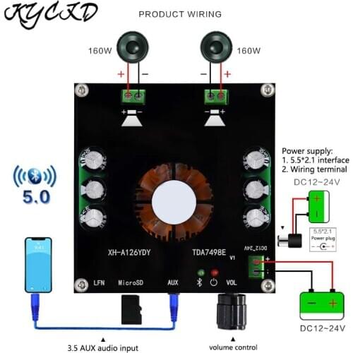 TDA7498E Bluetooth Amplifier Board 160W*2 High Power AMP Digital Stereo Audio Sound Bluetooth 5.0 For Home Theatre Speaker