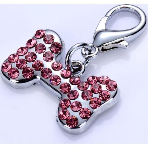 20pcs/lot Rhinestone Charms Dog Pet Pendants Tags For Dog Collars Bone Shaped Dog Accessories Mixed Colors