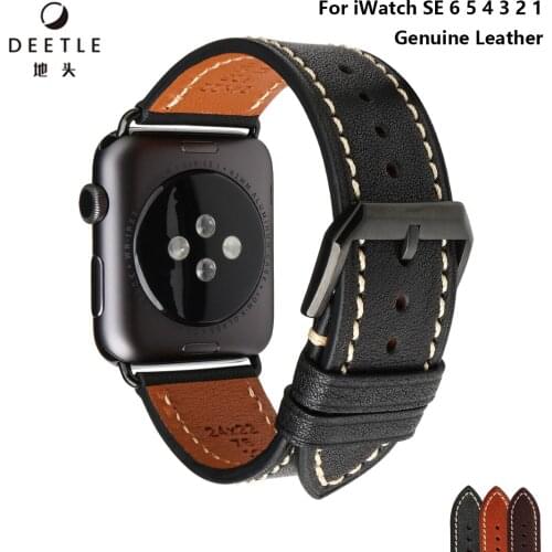 Retro Genuine Leather Loop Strap For Apple Watch Band Luxury 44mm 40mm 42mm 38mm Cow Leather Watchband iWatch 6 SE 5 4 3 2 Belt