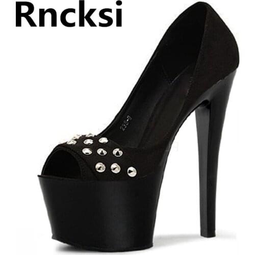 Rncksi New Girls 17cm High Heel Sexy Peep Toe Spring Women Dress Party Queen Pole Dance Pumps Shoes Platform Pumps