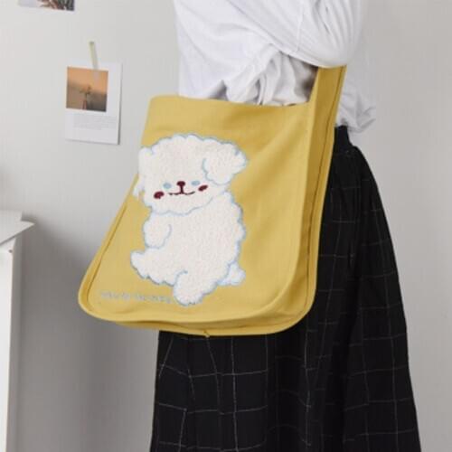 Bags For Women 2020 New Canvas Embroidery, Cute Plush, Crooked Head Dog, Adjustable, Shoulder Diagonal shopping bag