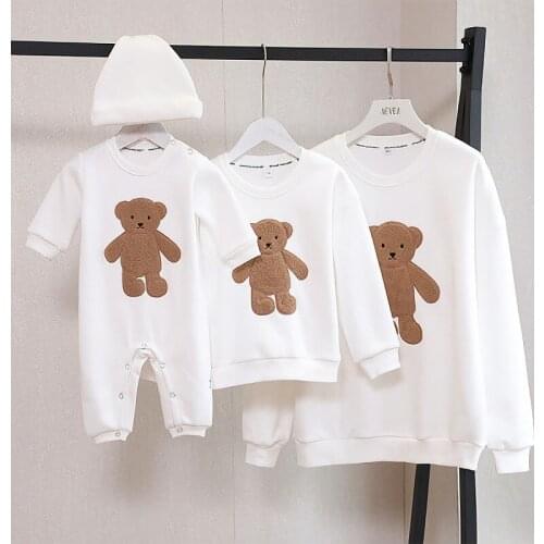 Spring and Autumn sweater Family Matching Clothes embroidery cartoon bear father and son mother and daughter long-sleeved shirt