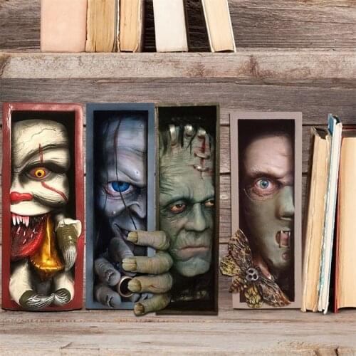 Peeping On The Bookshelf Human Face Resin Monster Figurine Ornaments Personalized Bookends Horror Halloween Decor