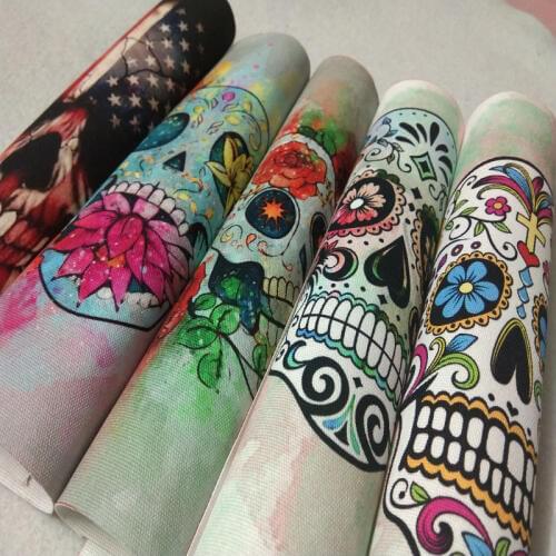 Vintage Punk Halloween Zaka Flower Skull USA flag skull Printed Cotton Canvas Fabric telas Patchwork tissu for sewing bag Cushio