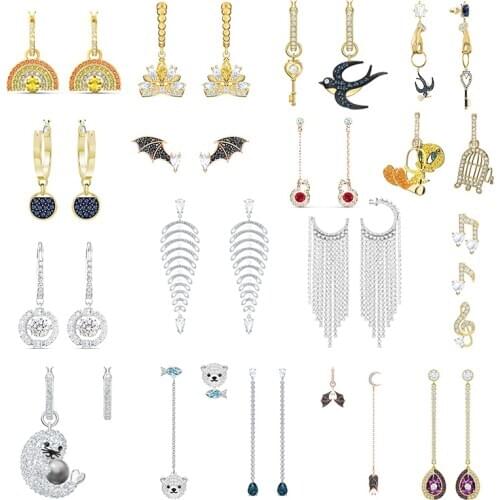 High Quality Original SWA ED014 Earrings with Original Engraved Tarot Cartoon Bird Rainbow Fashion Glamour Ladies Earrings