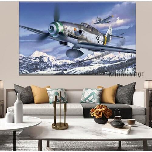 Ww2 Avion Bf 109 Luftwaffe Allemagne Militaire Salon Canvas Painting Poster Prints Wall Art Affiche Cuadros for Bedroom