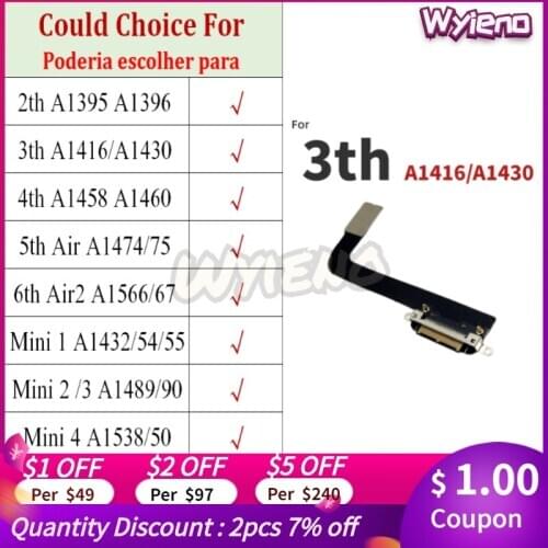 Wyieno For iPad 2 3 4 5 6 Air Mini 2 3 4 USB Dock Charging Port Charger Plug Flex Cable Connect Board + Tracking