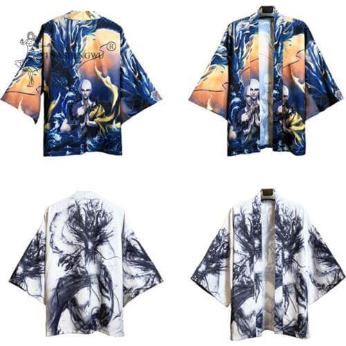 Japanese Yukata Style Kimono Print Costume Tops Men Women Coat Unisex Harajuku Samurai Japan Traditional Haori Cardigan Clothes