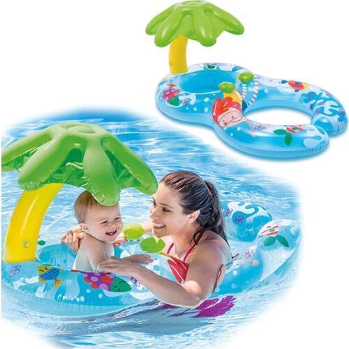 YUYU Inflatable Double Swimming Ring Baby Pool Float pool tube Toys With Canopy Party Parent-baby swim ring with awning