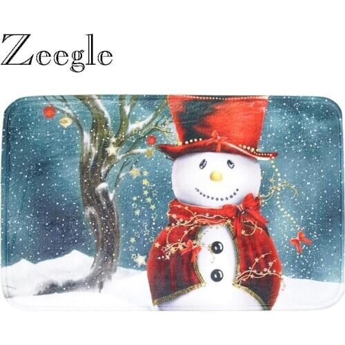 Zeegle Christmas Doormat Floor Rug Non-slip Hallway Soft Carpet Polyester Bedroom Bedside Rug Flannel Living Room Decoration Mat
