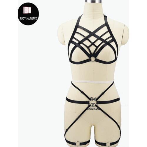 Harness Bondage garter belt stockings Body suit Black Harness Fetish Wear Gothic Top Cage Bra Harness Sexy Adjustable Briefs