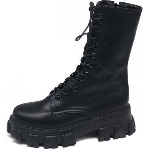 Lace Up Boots Shoes Round Toe Boots-women Summer Booties Flat Heel 2020 Rock Lolita Fashion Ladies 2020 New