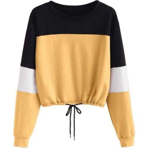 Women Sweatshirt 2021 Yellow Long Sleeve Crop Top Cropped Sweatshirt Femme Female Ladies Sudaderas Mujer Moletom Kawaii Sudadera