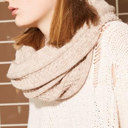 ENJOYFUR women winter scarf warm wool knitted ring scarves for girl fashion strip flower female solid long neckerchief 2020 new