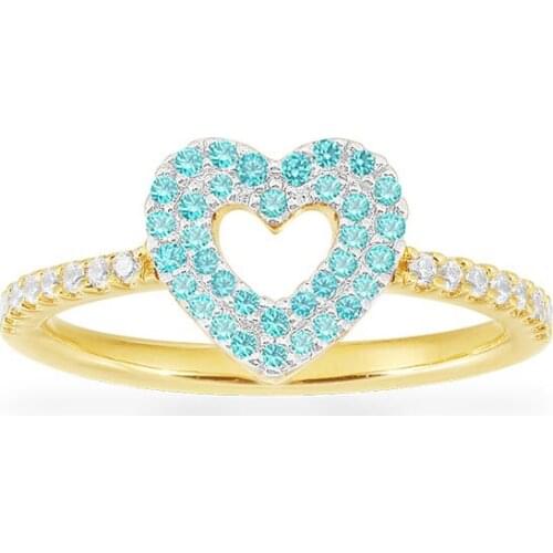 SLJELY High Quality Fashion Real 925 Sterling Silver Lagoon Blue Heart Finger Ring Micro Cubic Zirconia Women Fine Brand Jewelry