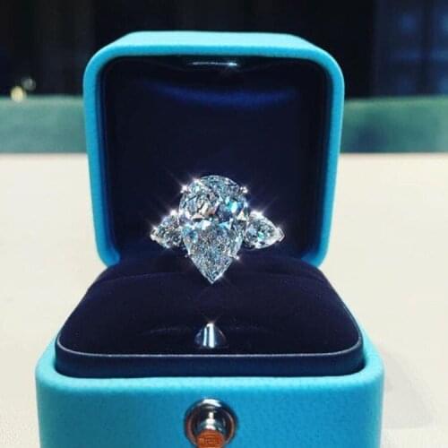 Milangirl Ladies Crystal Water Drop CZ Rings Women Proposal Engagement Ring Exquisite Wedding Anniversary Gift Party Jewelry