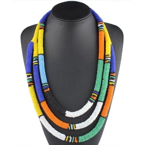 Claire Jin Bohemian Women Long Necklace Multiple layers Small Beads Boho Jewelry Fashion Ethnic Multi Layer Handmade Colorful