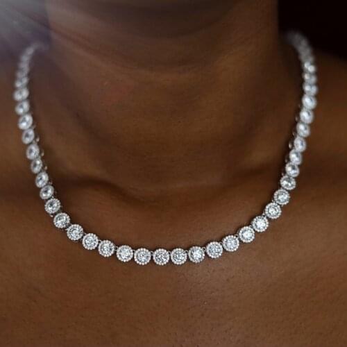 Summer new fashion Iced out bling sparking round cubic zirconia tennis chain choker necklace for women charm wedding jewelry