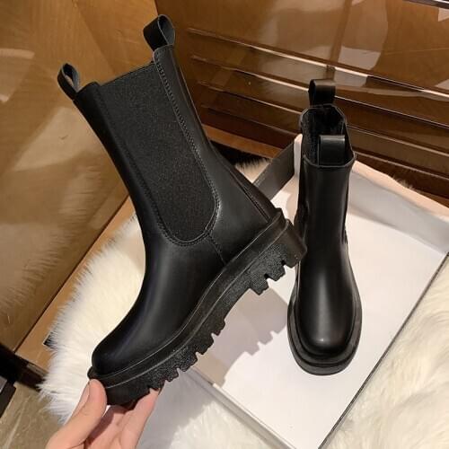 Winter Luxury Chelsea Boots Women Warm Ankle Boots Chunky Shoes Platform Women Shoes Slip on Chunky Heel Boot Brand Designer