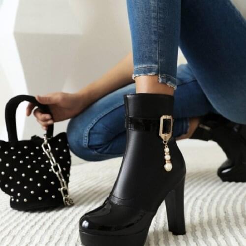 IPPEUM Winter Boots Women 2021 New Belt Buckle Zipper High Thick Heel Womens Ankle Boots botas de mujer bottine femme