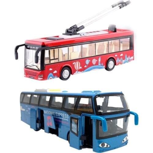 1:32 Alloy Car Models,High Simulation City Bus,Diecast, Toy Vehicles, Pull Back & Flashing & Musical,Blue & Alloy Sightseeing Bu