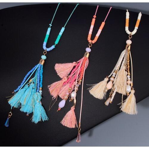 2017 Summer Fashion Bohemia Female Jewelry Tassel Long Necklaces Bijoux Charm Handmade Beads Chain Choker For Women Gifts X1731
