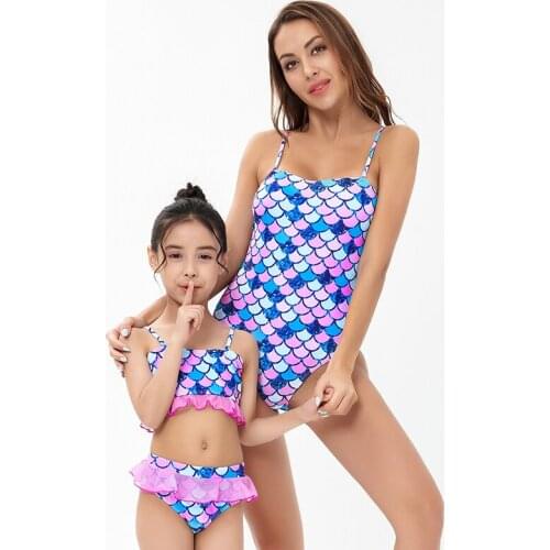 2021 Girl Swimsuit Kids Family Matching Swimsuit Bikini Mother Daughter Bathing Suit Parent-child Floral One Piece Swimwear