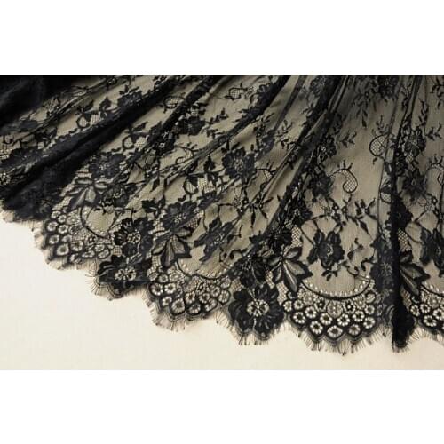 3Meter/Lot Eyelashes Lace Trim Flower off white Black Lace Fabric Diy Clothes Accessories