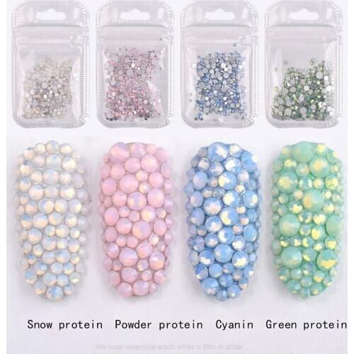 350pcs Mixed Size ss3-ss30 Opal White/Blue/Green/ Pink 3D Crystal Nails Art Rhinestone,Flatback Glass Nail art Decoration