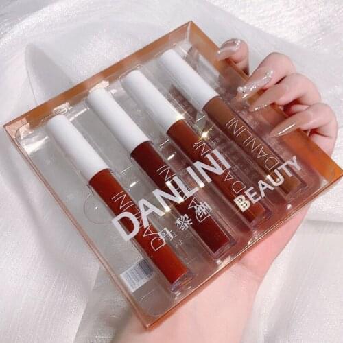 4pcs/set Air Lip Gloss Set Matte Velvet Sexy Lip Glaze Nonstick-Cup Waterproof Rose Silky Texture Pretty Gift TSLM1