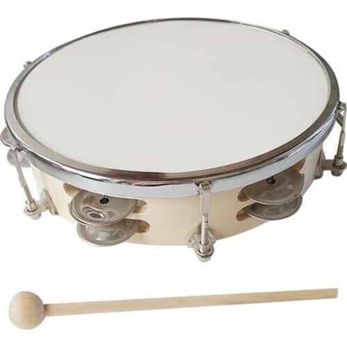 8/10 Inch Tambourine Handbell Hand Drum with Double Row Jingles Percussion Instrument for Children Adults