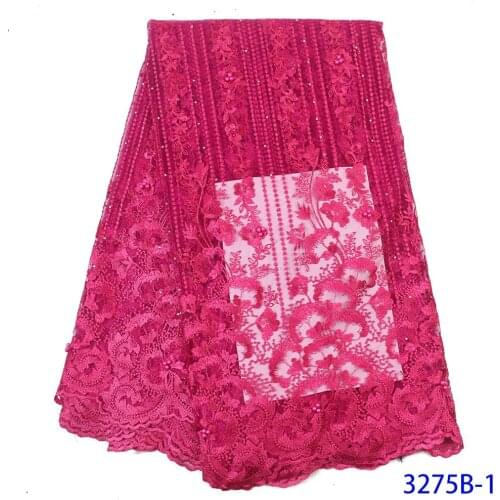 African Lace Fabric 2021 High Quality Lace with Bead Lace Fabric 5 Yards Nigerian Lace Fabric for Sewing Weding Dress