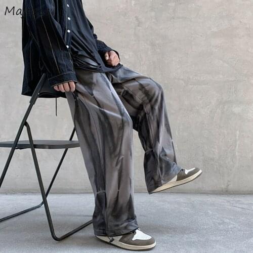 Tie Dye Casual Pants Men Straight Baggy Stripe Loose Wide Leg High Street Sweatpants Teens Hip Hop Vintage Retro European Style