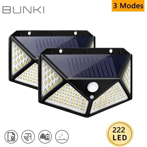 BUNKI 222 LED Solar Light Outdoor Solar Lamp Powered Sunlight Waterproof PIR Motion Sensor Light for Garden Decoration