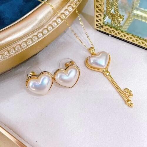 ECHSUN Heart earring key necklace round Japanese craftsmanship 14k gold inlay injection Mapei jewelry set two colors optional