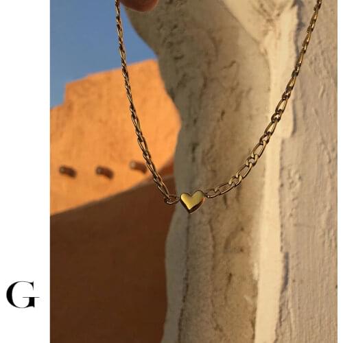 GHIDBK Hot Sale 2021 New Fashion Minimalist Little Irregular Heart Figaro Chain Chokers Stainless Steel Collar Necklaces Jewelry