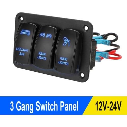 3 Gang Rocker Switch Panel LED Light 12V 24V Control Panel ON/Off Light Wiring Harness for Car RV Truck Marine Auto Accessories